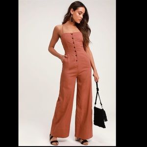 Beach Day Rusty Rose Backless Jumpsuit
